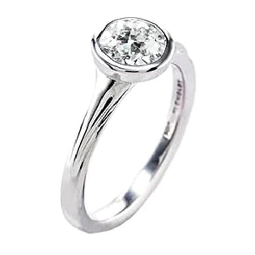 Solitaire Bezel Set Round Old Mine Cut Natural Diamond Ring 1 Carat