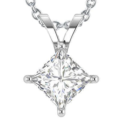 Solitaire Big Princess Cut 3.25 Ct Real Diamond Pendant Necklace White Gold