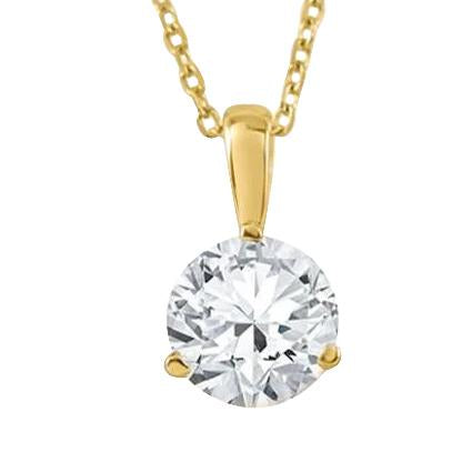 Solitaire Big Round Genuine Diamond Pendant Necklace 3 Carats Yellow Gold 14K