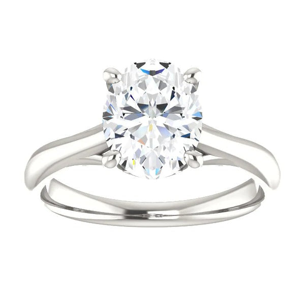 Solitaire Cathedral Setting Real Oval Diamond Ring 4 Carats Women Jewelry