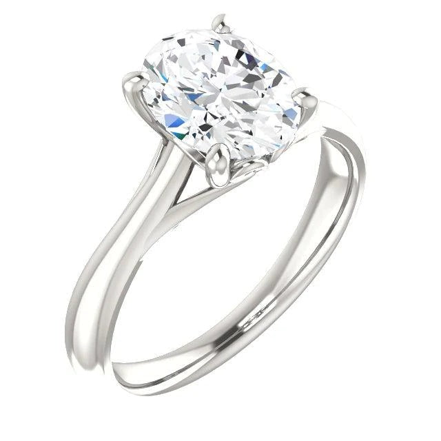 Solitaire Cathedral Setting Real Oval Diamond Ring 4 Carats Women Jewelry