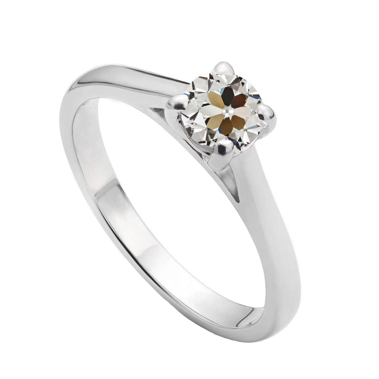 Old Mine Cut Fine Diamond ring in 14K White Gold – main view
