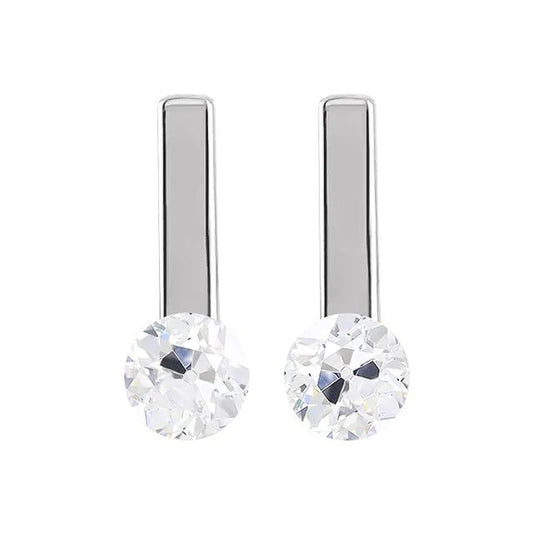 Solitaire Drop Earrings Round Old Miner Genuine Diamonds 3 Carats White Gold