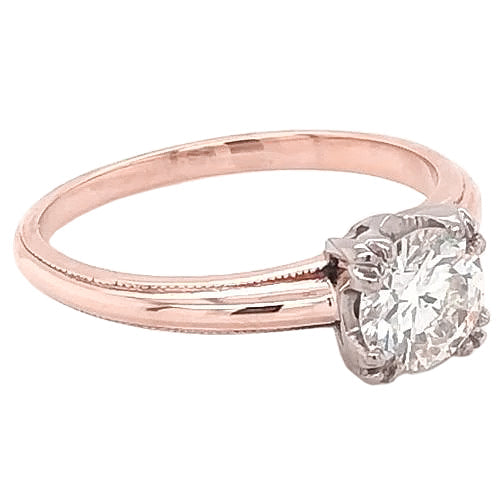 Solitaire Engagement Ring 1 Carat Claw Prong Milgrain Two Tone Gold 14K Natural Earth Mined Diamond