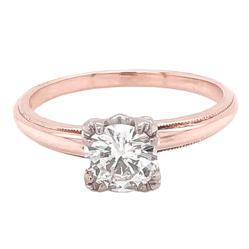 Solitaire Engagement Ring 1 Carat Claw Prong Milgrain Two Tone Gold 14K Natural Earth Mined Diamond