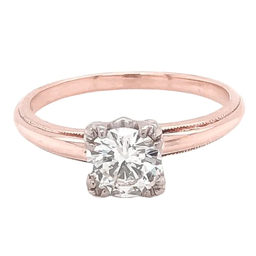 Solitaire Engagement Ring 1 Carat Genuine Diamond Claw Prong Milgrain Rose Gold 14K