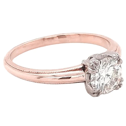 Solitaire Engagement Ring 1 Carat Genuine Diamond Claw Prong Milgrain Rose Gold 14K