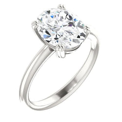 Solitaire Engagement Ring 4 Carats Real Diamond Oval Prong Setting White Gold 14K