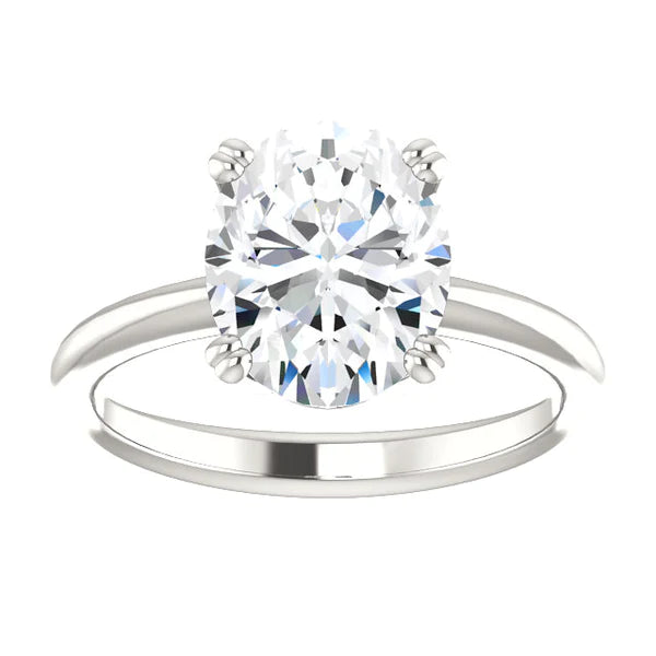 Solitaire Engagement Ring 4 Carats Real Diamond Oval Prong Setting White Gold 14K
