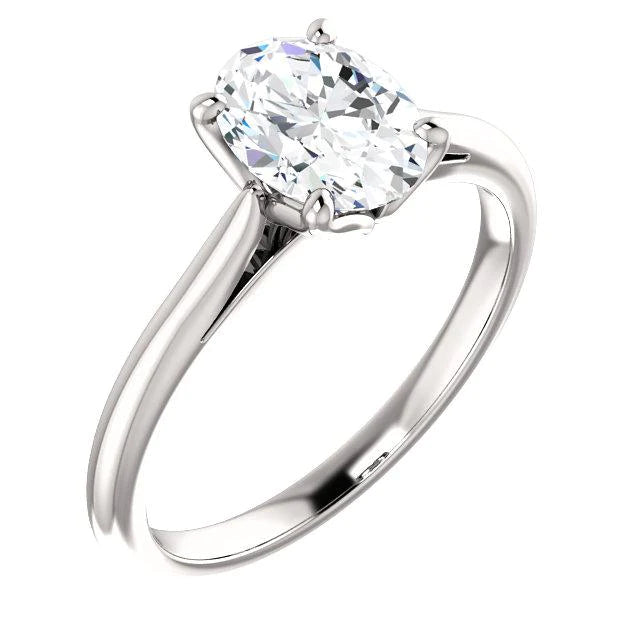 Solitaire Engagement Ring Oval 5 Carats Real Diamond White Gold 14K