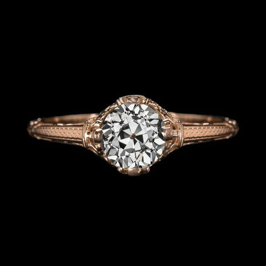 Solitaire Engagement Ring Round Old Miner Real Diamond Rose Gold 2 Carats