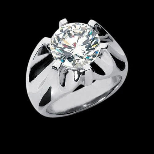 Solitaire Genuine Diamond Men Ring Big 3.01 Carat White Gold