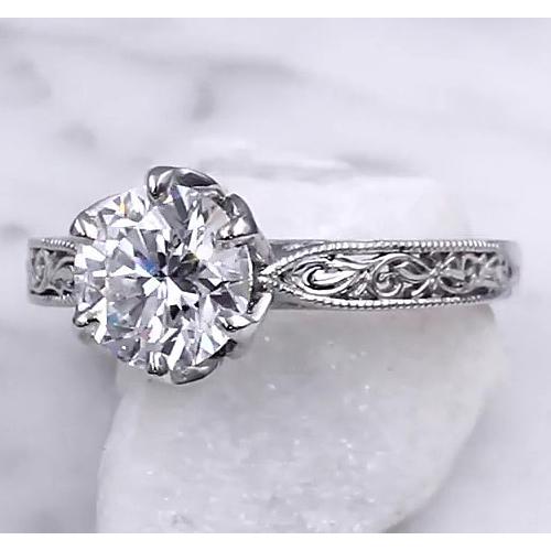 Solitaire Genuine Diamond Miligrain Ring 2 Carats Filigree