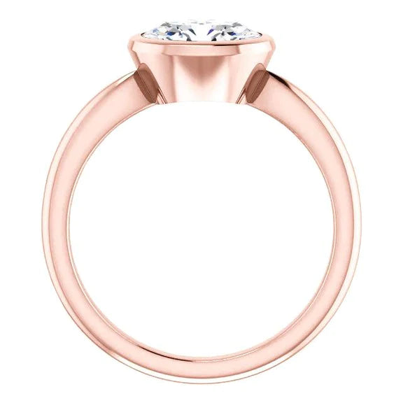 Solitaire Genuine Diamond Ring 4 Carats Bezel Setting Rose Gold 