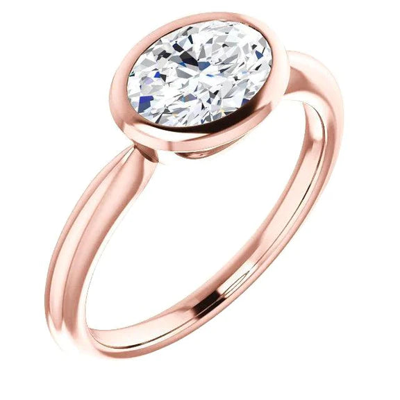 Solitaire Genuine Diamond Ring 4 Carats Bezel Setting Rose Gold Jewelry