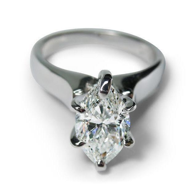 Solitaire Genuine Diamond Ring White Gold 14K 2 Carats Marquise Cut