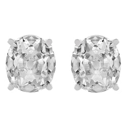 Solitaire Gold Genuine Diamond Studs Oval Old Cut Earrings 10 Carats Prong Set