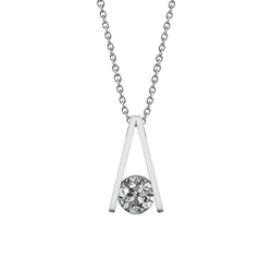 Solitaire Inverted V Shape Genuine Natural Earth Mined Diamond Pendant Necklace 2 Carats WG 14K