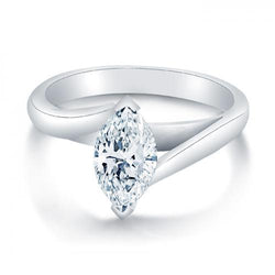 Solitaire Marquise Cut 1.75 Carats Genuine Diamond Wedding Ring White Gold 14K