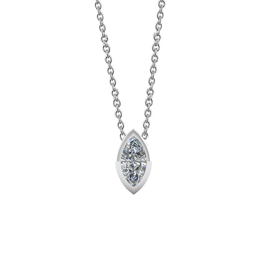 Solitaire Marquise Cut Real Diamond Pendant Necklace 1.0 Carat WG 14K