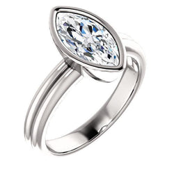 Solitaire Marquise Natural Diamond Ring 3 Carats Bezel Set White Gold 14K