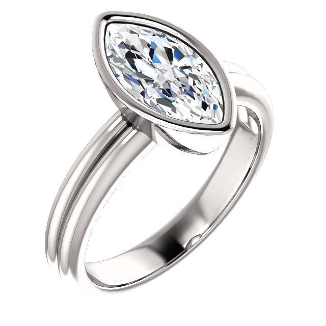 Solitaire Marquise Natural Diamond Ring 3 Carats Bezel Set White Gold 14K