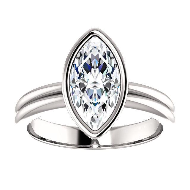 Solitaire Marquise Natural Diamond Ring 3 Carats Bezel Set White Gold 14K