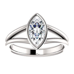 Solitaire Marquise Natural Earth Mined Diamond Ring 3 Carats Bezel Split Shank Jewelry