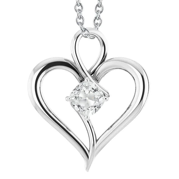 Solitaire Natural Diamond Heart Shaped Pendant Cushion Old Miner 2 Carat