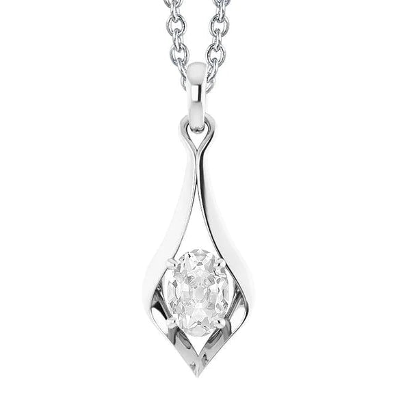 Solitaire Natural Diamond Pendant Oval Old European 2 Carats Slide With Bail