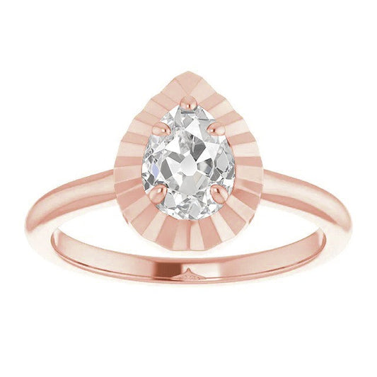 Solitaire Old Cut Real Pear Diamond Ring 14K Rose Gold 2.15 Carats