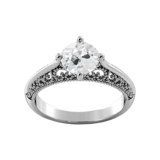 Solitaire Old Cut Real Round Diamond Ring Vintage Style 1.75 Carats