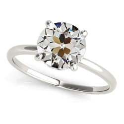 Solitaire Old Mine Cut Natural Diamond Ring Prong Set Gold 3 Carats