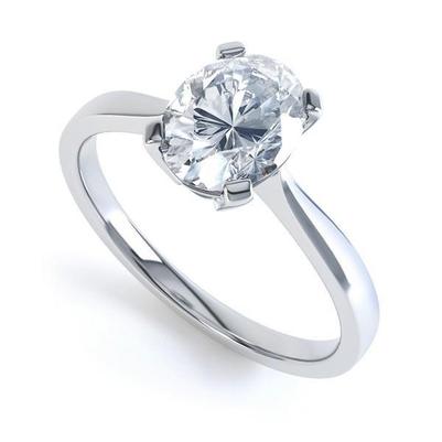 Solitaire Oval 2.50 Carats Genuine Diamond Engagement Ring 14K White Gold