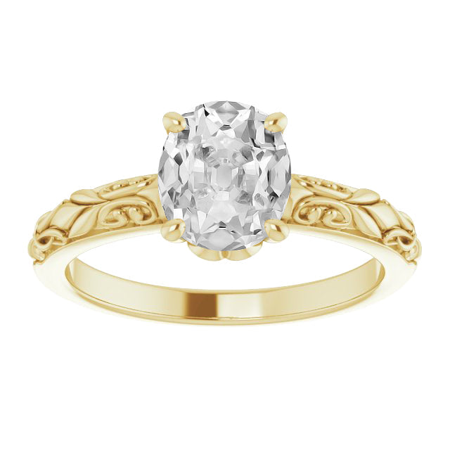 Brilliant Diamond Antique Cushion Single Stone Ring in 14K Yellow Gold – main view