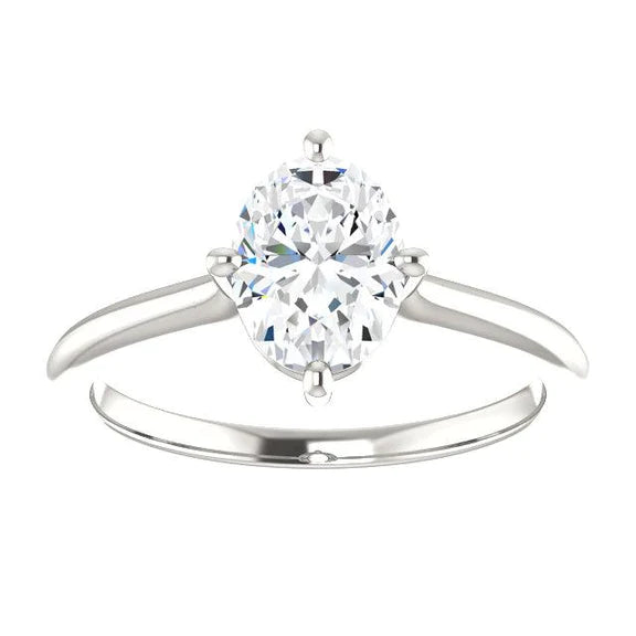 Solitaire Oval Natural Diamond Ring 4 Carats 4 White Gold 14K