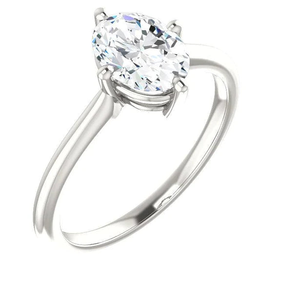 Solitaire Oval Natural Diamond Ring 4 Carats 4 Prong Setting White Gold 14K