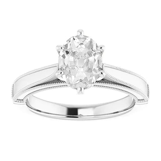 Solitaire Oval Old Cut Real Diamond Ring 6 Prong Set 4 Carats Tapered Shank