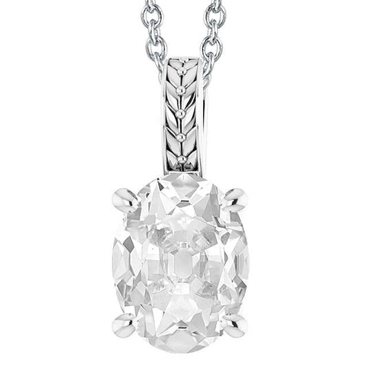 Solitaire Oval Old Miner Genuine Diamond Pendant Slide 5 Carats Prong Set