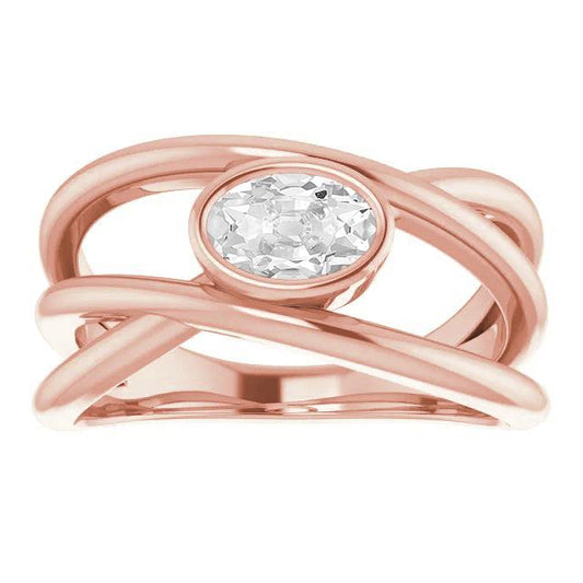 Solitaire Oval Old Miner Real Diamond Ring Bezel Split Shank 2.50 Carats