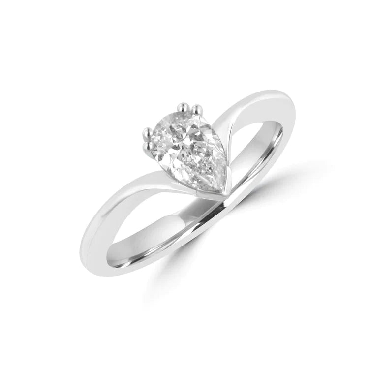 Solitaire Pear Cut 2 Carat Real Diamond Engagement Ring