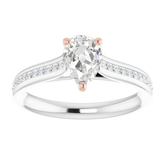 Solitaire Pear Genuine Old Miner Diamond Ring With Accents 4.40 Carats