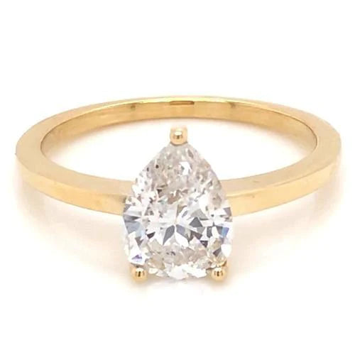 Solitaire Pear Real Diamond Engagement Ring 1.50 Carats Yellow Gold 14K