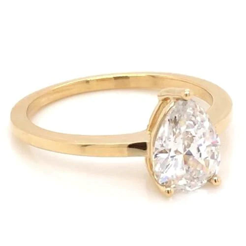 Solitaire Pear Real Diamond Engagement Ring 1.50 Carats Yellow Gold 14K