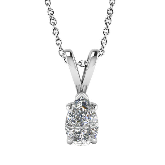 Solitaire Pear Real Diamond Lady Necklace Pendant 1.0 Carat White Gold 14K