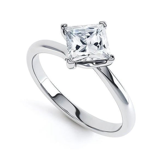 Solitaire Princess Cut 1 Carats Real Diamond Engagement Ring White Gold 14K