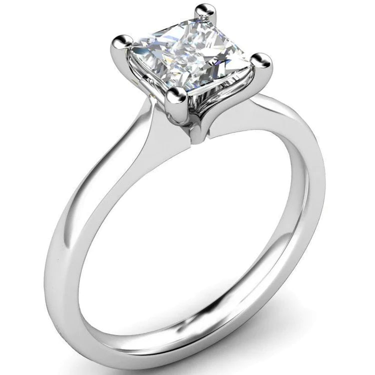 Solitaire Princess Cut 2 Ct Natural Diamond Ring 4 Prongs White Gold 14K