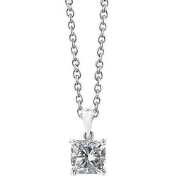 Solitaire Princess Genuine Diamond Pendant Necklace 2.50 Carats White Gold 14K