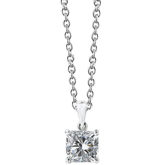 Solitaire Princess Genuine Diamond Pendant Necklace 2.50 Carats White Gold 14K