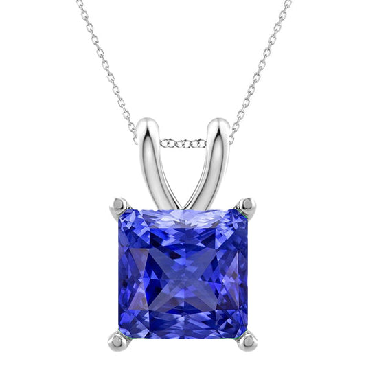 IGI CERTIFIED Solitaire Princess Sapphire Pendant Necklace Ladies Jewelry 4 Carats